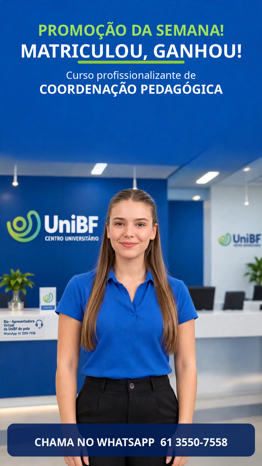 Bia anunciando o brinde de Coordenação Pedagógica